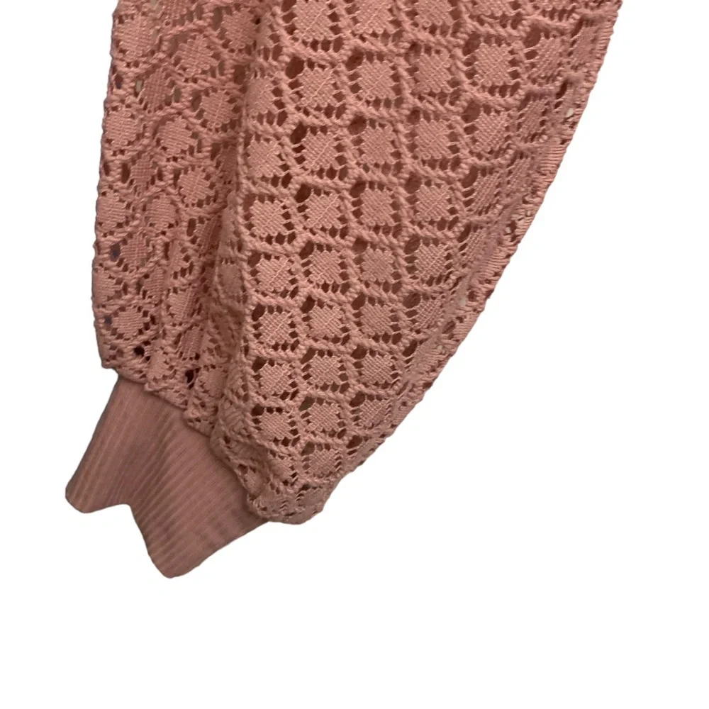 Free People Embroidered Crocheted Thermal High Neck Top